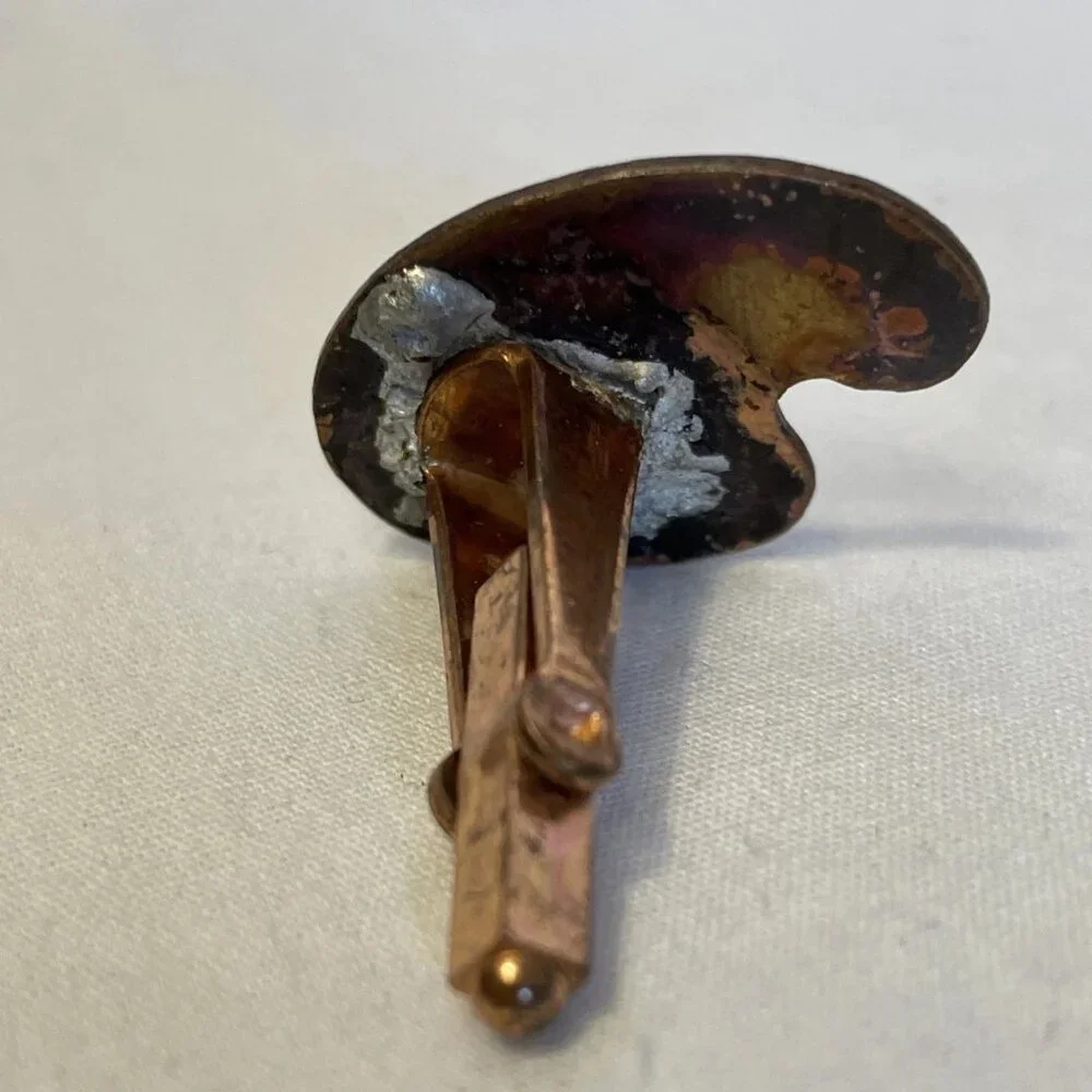 Painters Palette Cufflinks Red White Enamel On Copper with Matching Tie Bar